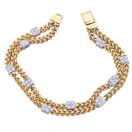 14K Yellow & White Natural Diamond Station Bracelet