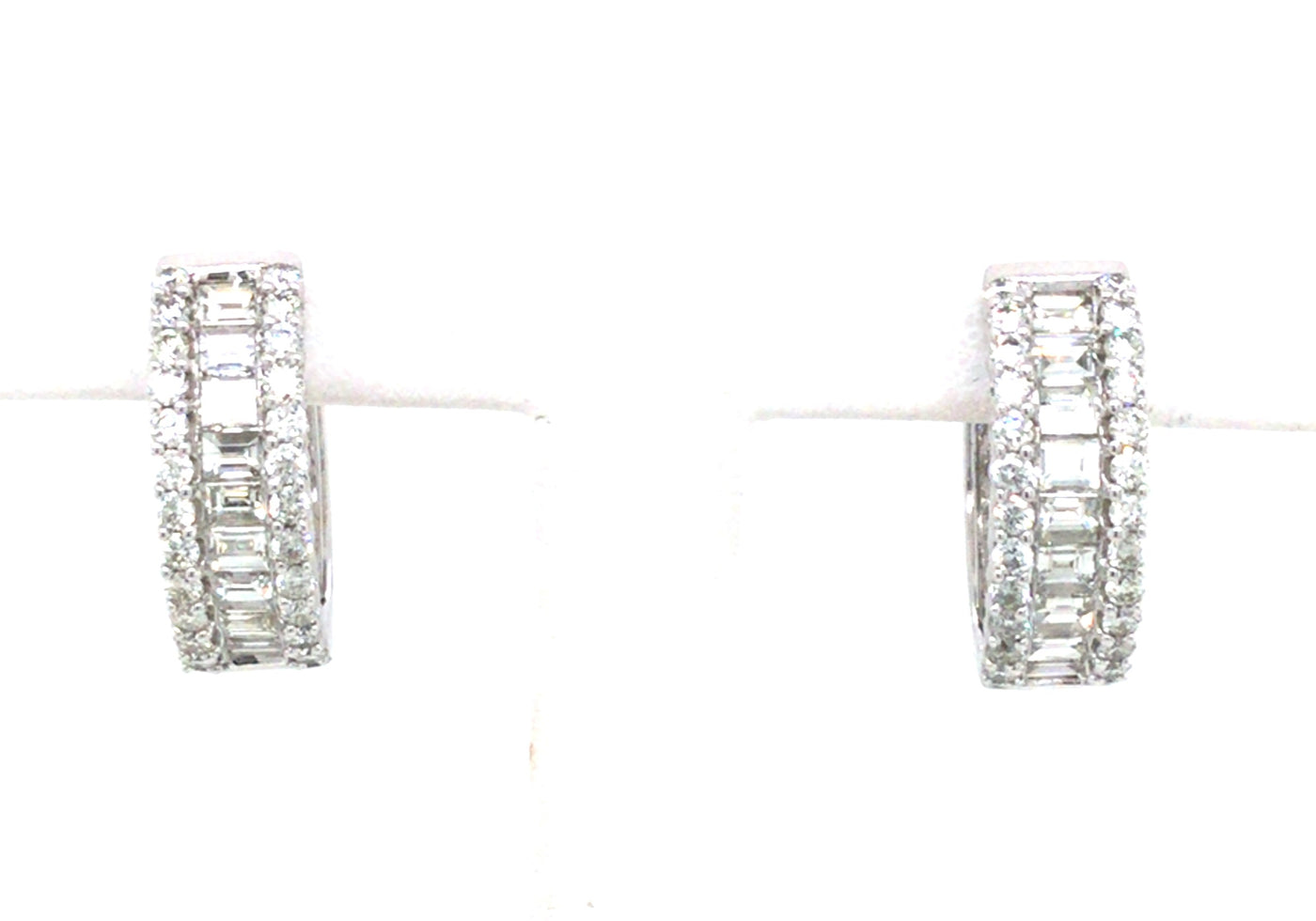 14K White Natural Diamond Hoop Earrings