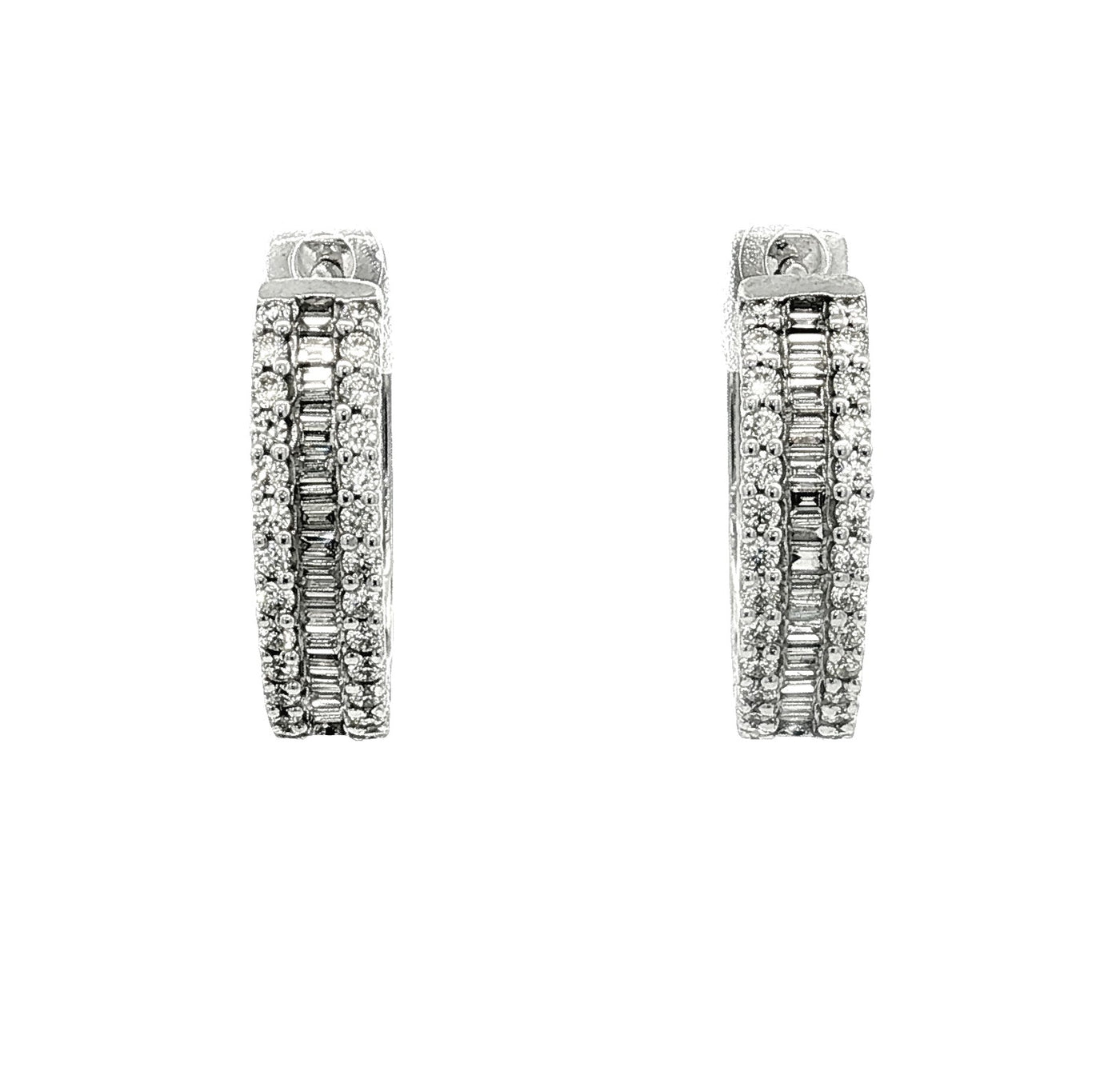 14K White Gold Natural Diamond Hoop Earrings