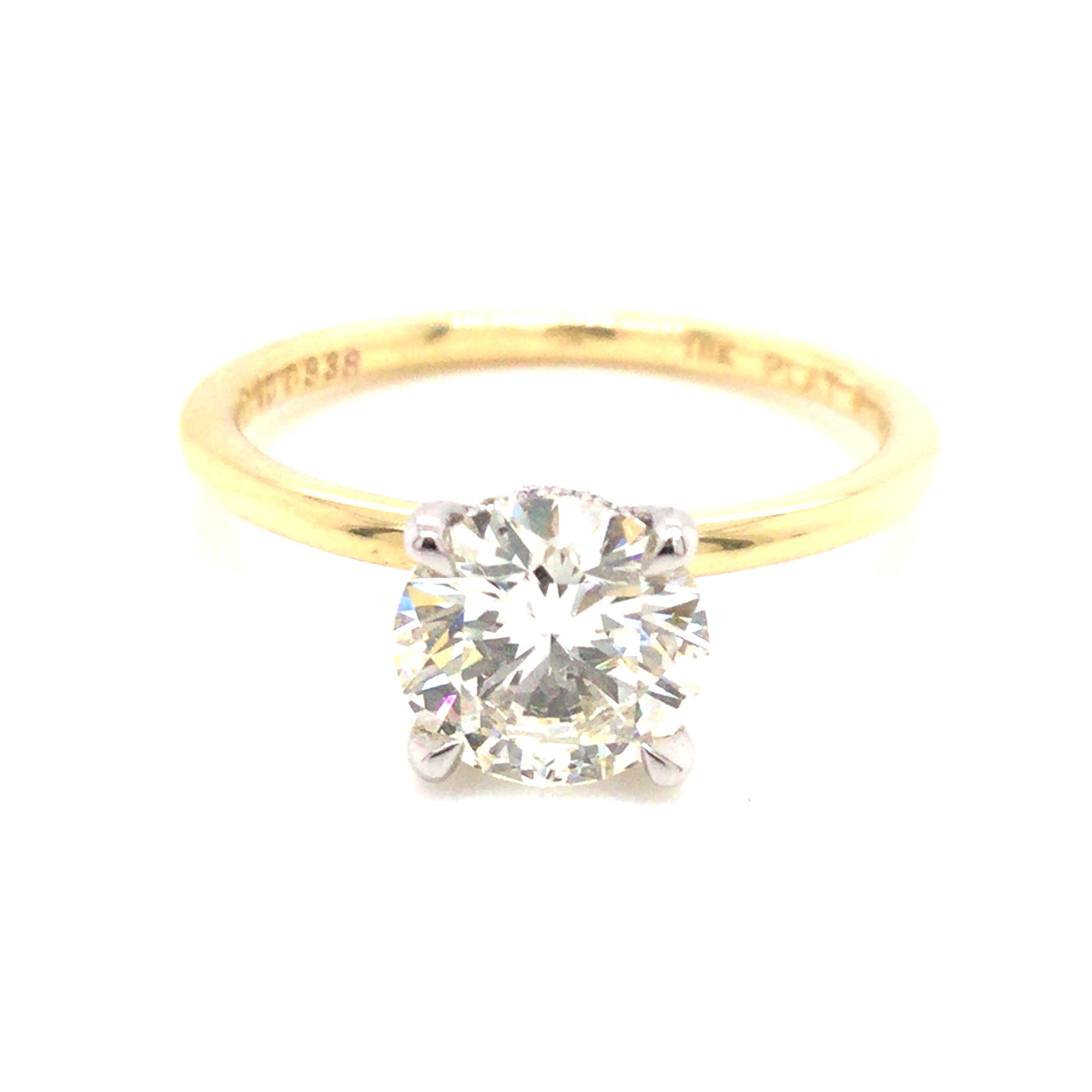 Platinum/18K Yellow Round Brilliant Cut Natural Diamond Solitaire Engagement Ring