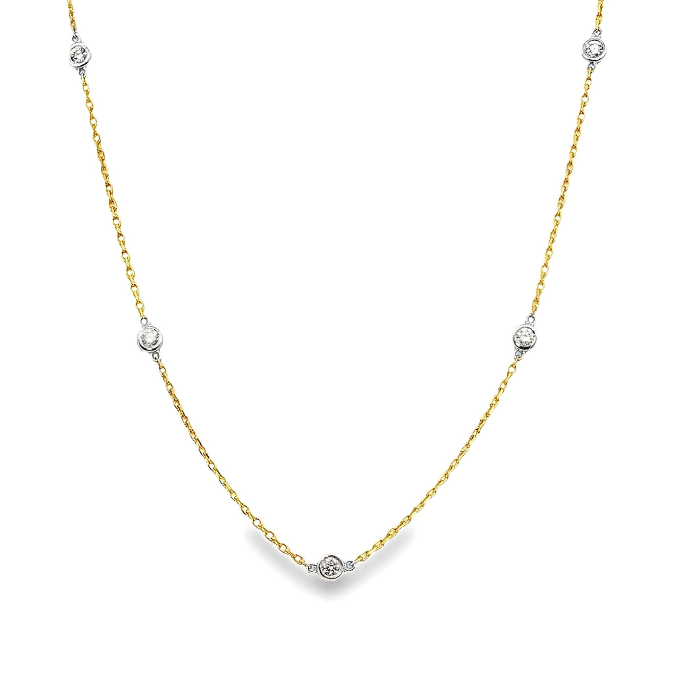 14K Yellow & White Gold Natural Diamond Station Necklace