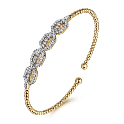 14K Yellow Natural Diamond Cuff Bracelet