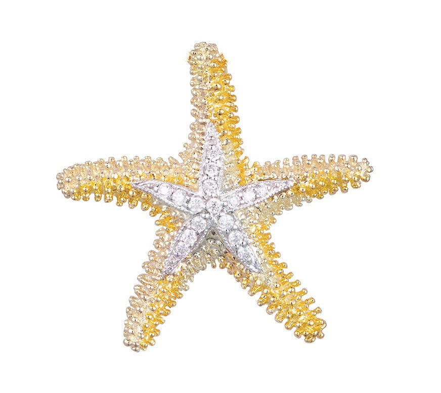 14K Yellow & White Sea Star Natural Diamond Pendant