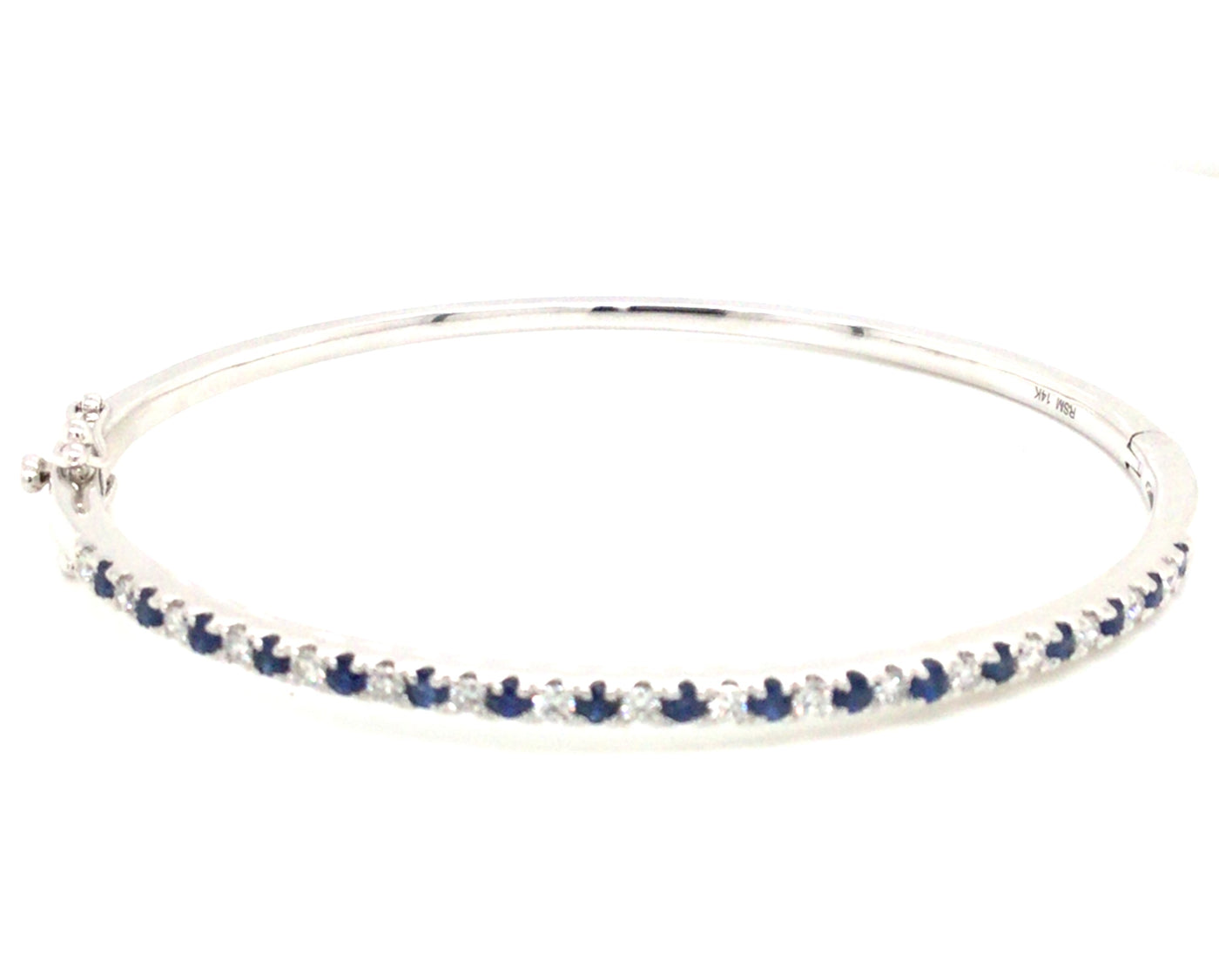 14K White Sapphire and Natural Diamond Bangle Bracelet