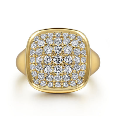 14K Yellow Signet Natural Diamond Ring Size 6.5