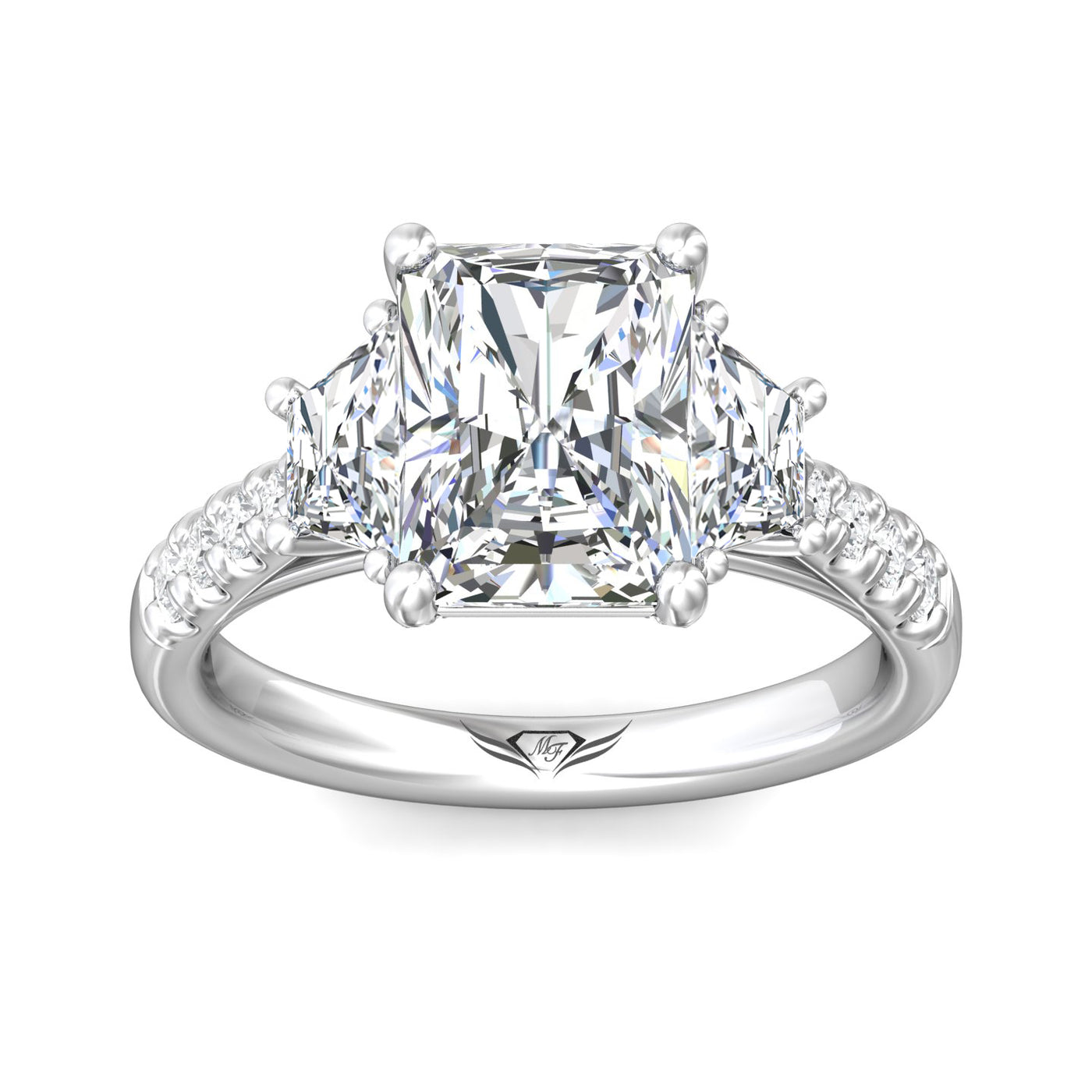 Platinum Radiant Lab Grown Diamond Three Stone Engagement Ring