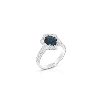 18K White Halo Sapphire and Natural Diamond Ring Size 6.5