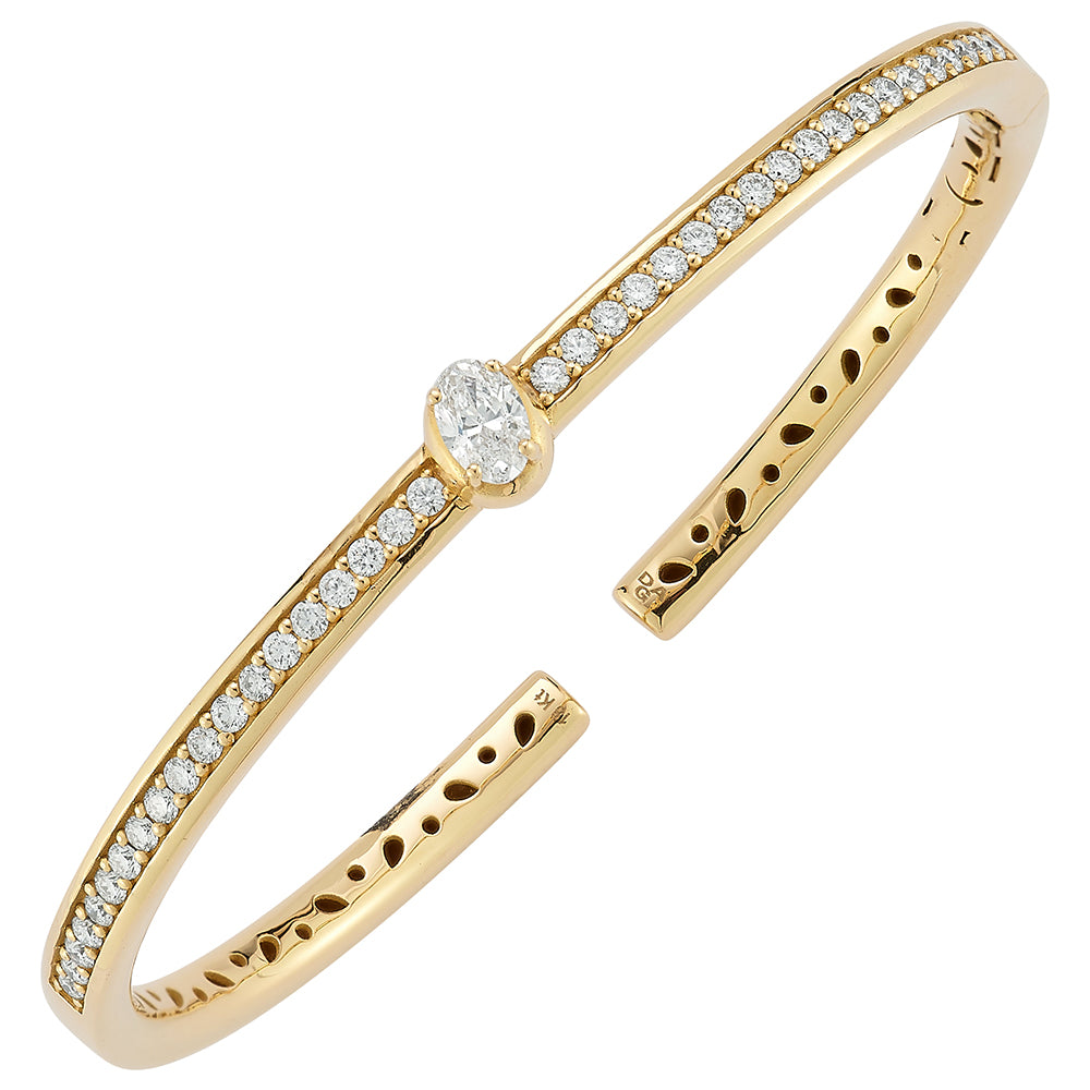 18K Yellow Natural Diamond Hinged Bangle Bracelet