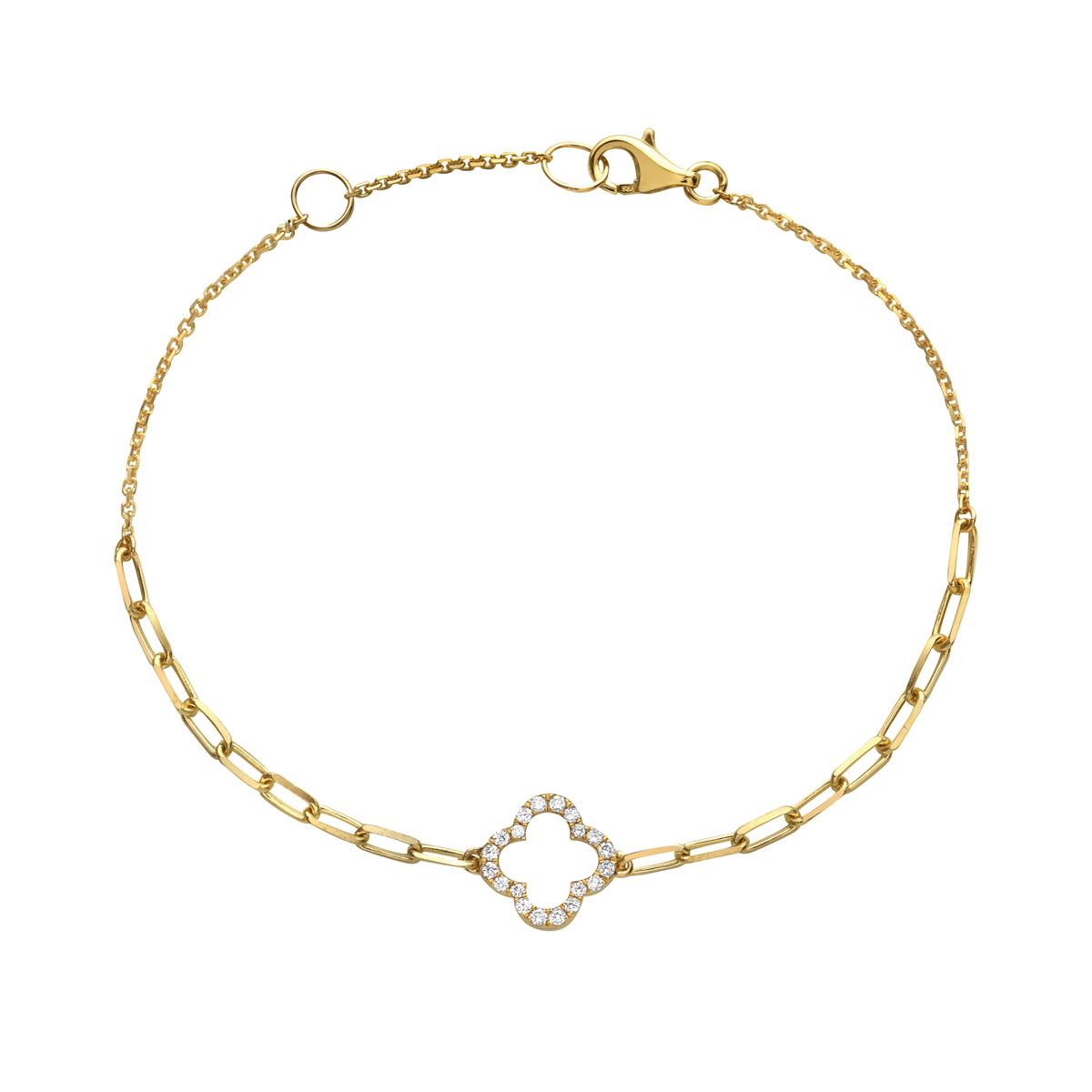 14K Yellow Gold Natural Diamond Paper Clip Bracelet