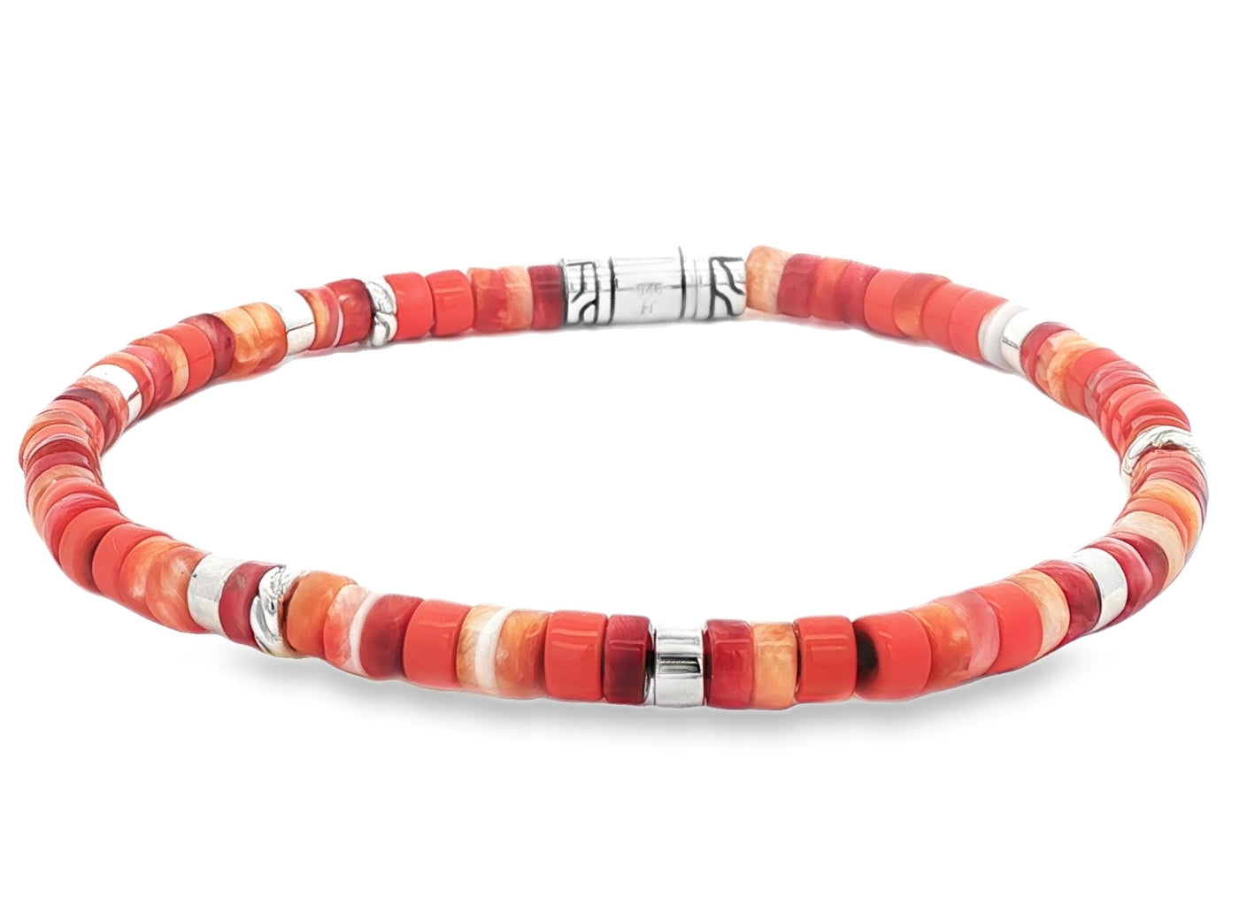 Sterling Silver Orange Bead 7.75 inch Bracelet