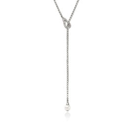 Sterling Silver Fresh Water Pearl and Natural Diamond Necklace 23 inch
