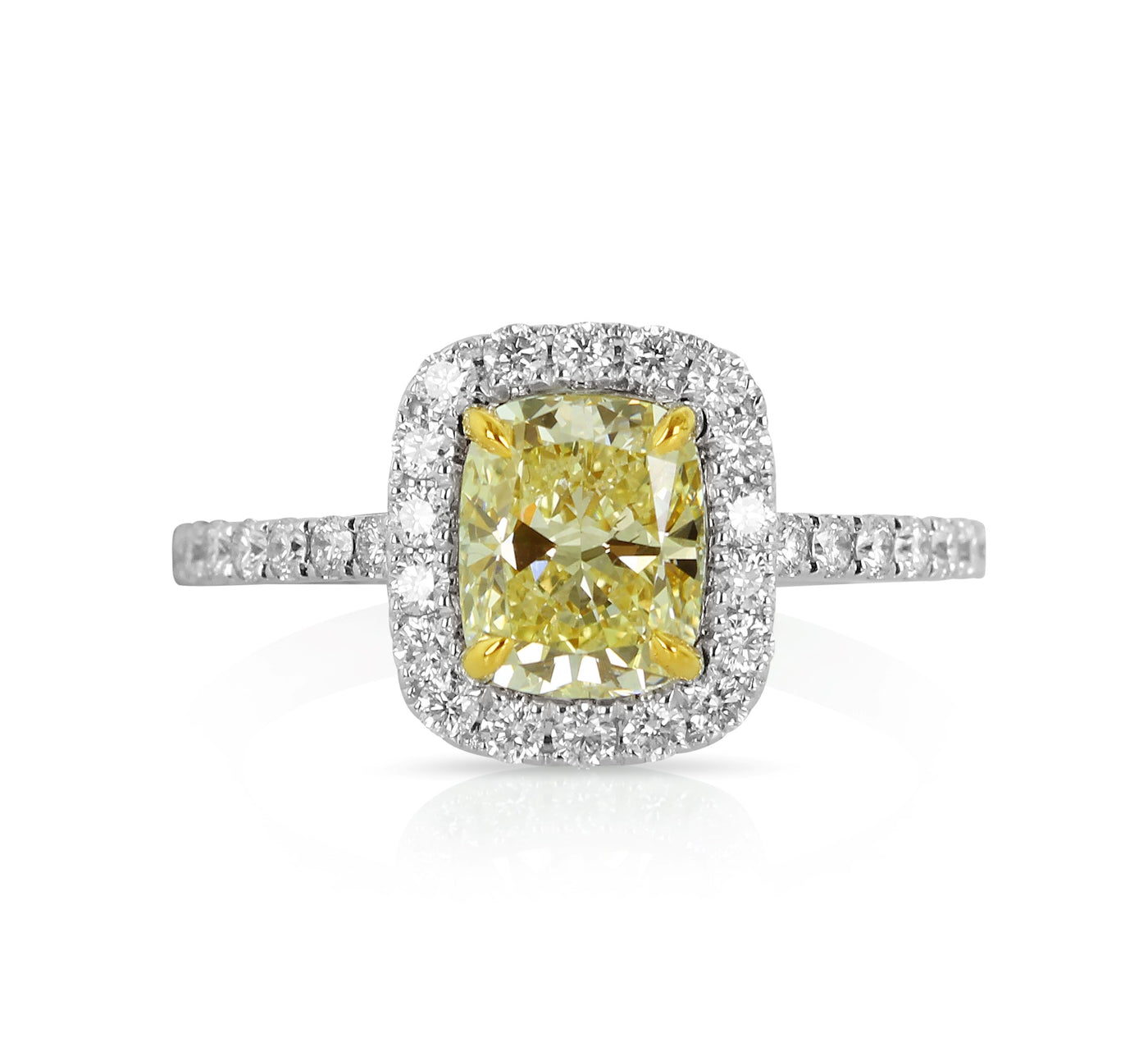 18K White & Yellow Halo Natural Diamond Ring Size 6.5