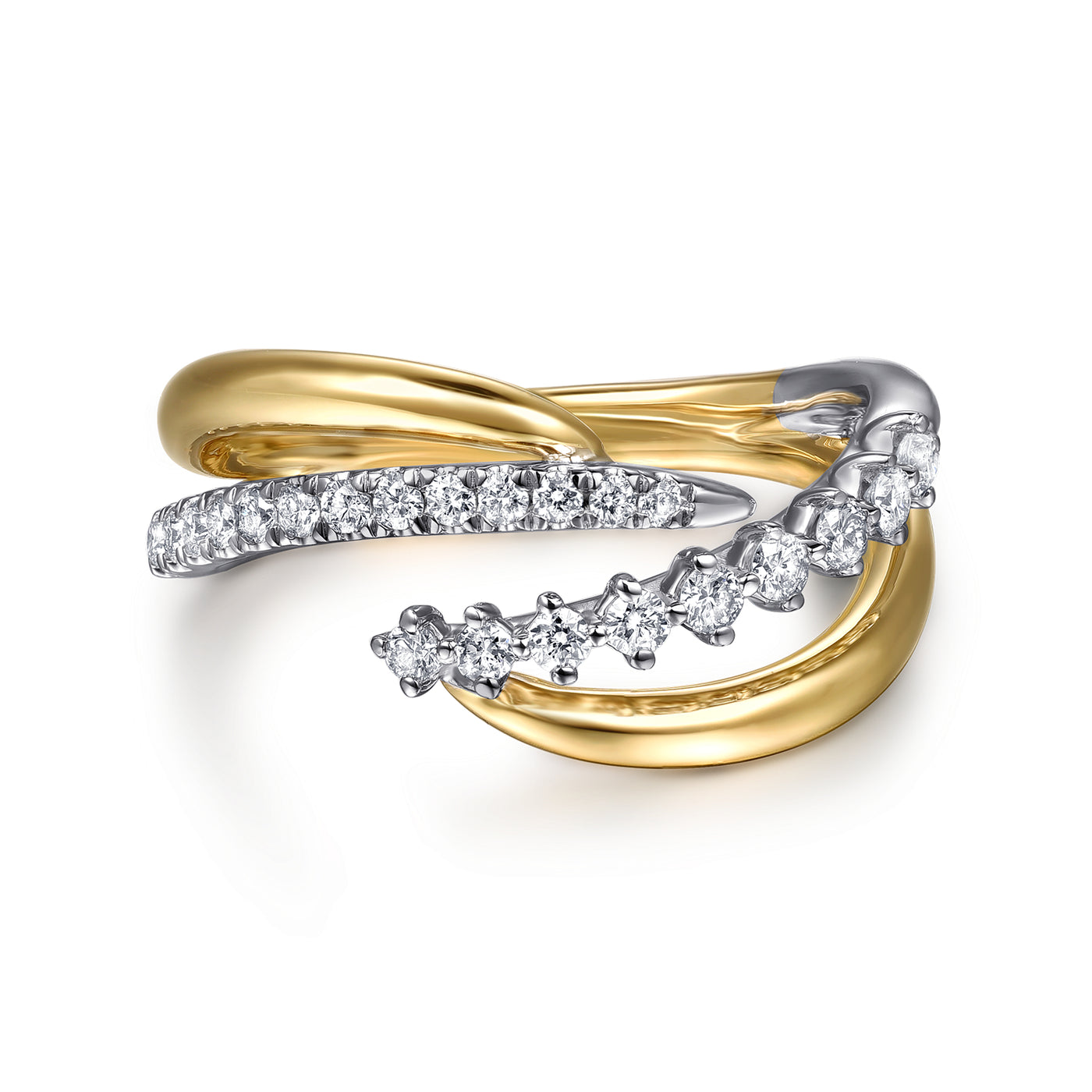 14K Yellow & White Bypass Natural Diamond Ring Size 6.5