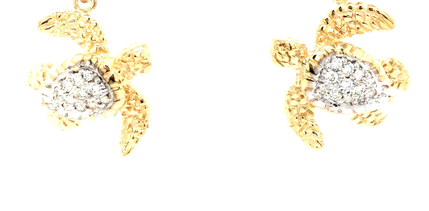 14K Yellow Turtle Natural Diamond Earrings