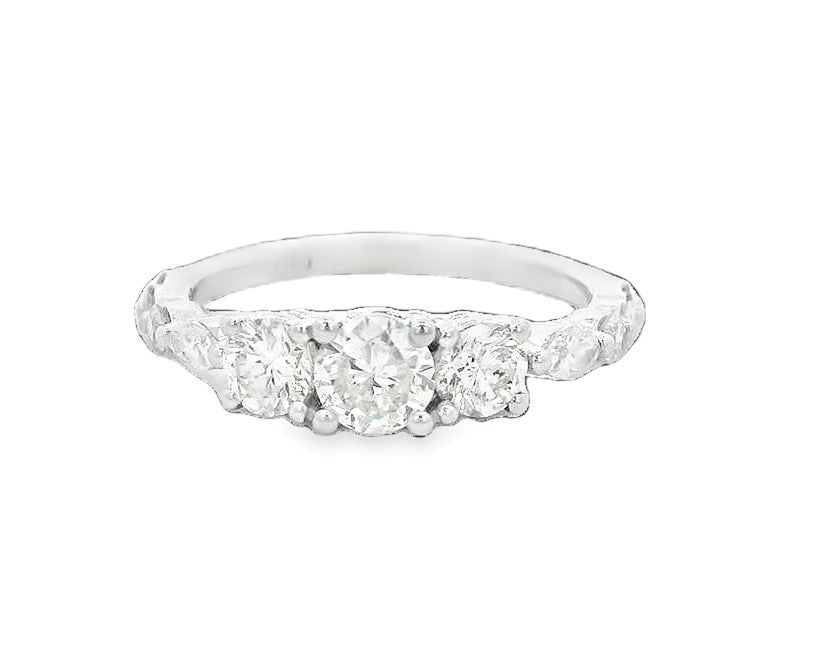 14K White Gold 3 Stone Natural Diamond Ring