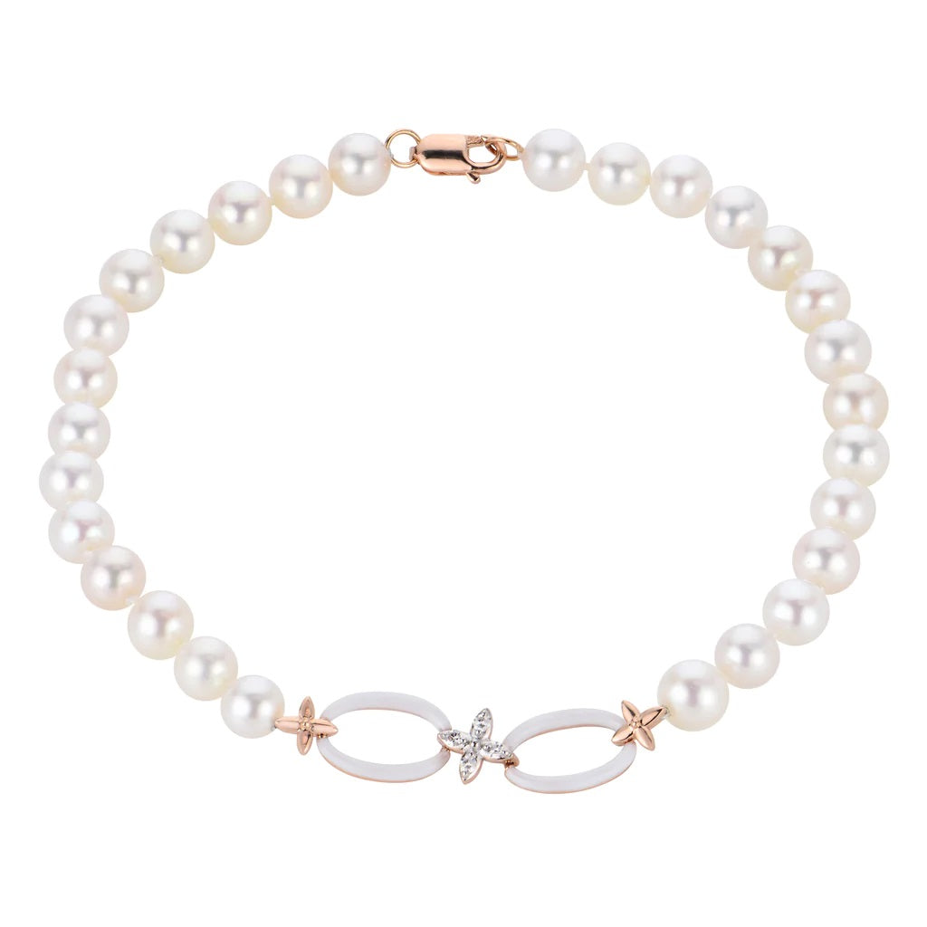 7.5 inch Fresh Water Pearl and Natural Diamond Bracelet with 14K clasp