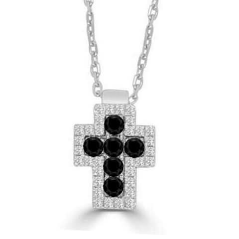 14K White Natural Black and White Diamond 18 inch Necklace