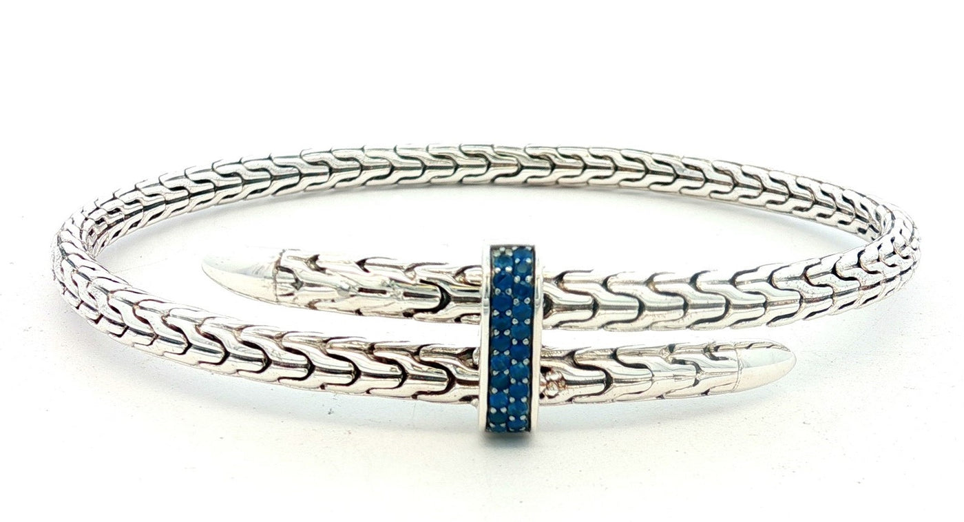 Sterling Silver Blue Sapphire Spear Flex Cuff Bracelet