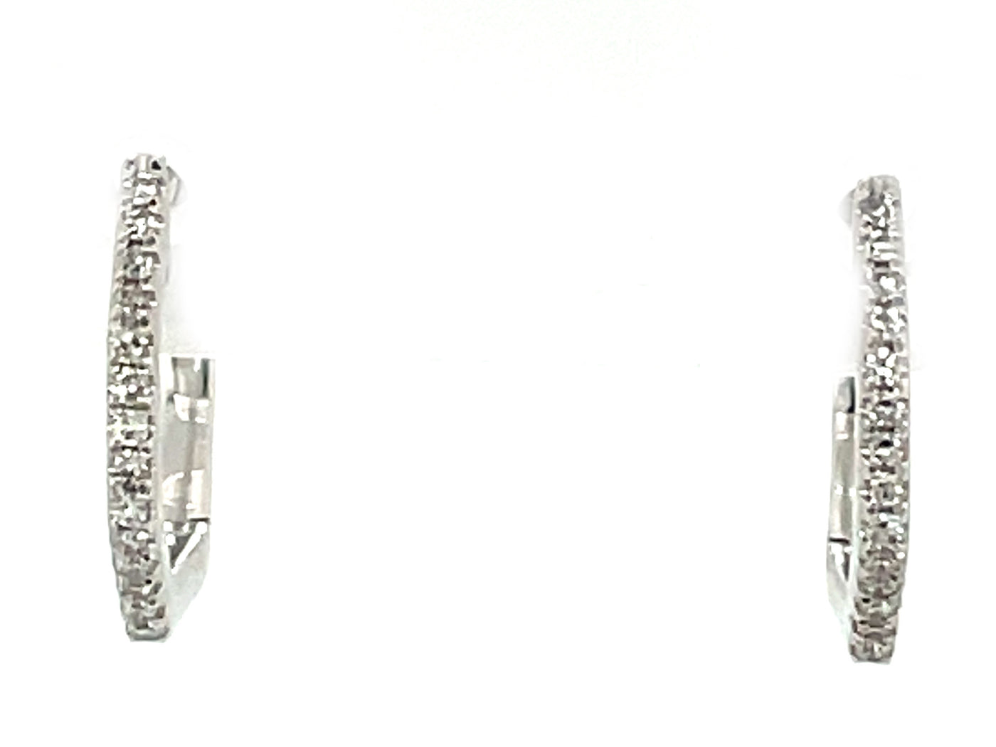 14K White Natural Diamond Huggie Earrings