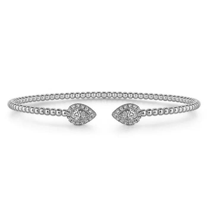 14K White Natural Diamond Cuff Bracelet