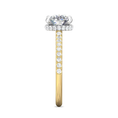 14K Yellow & White Natural Diamond Semi-Mount Ring that accomodates a 8.00 mm Center