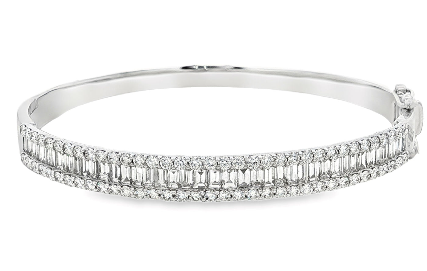 14K White Natural Diamond Hinged Bangle Bracelet