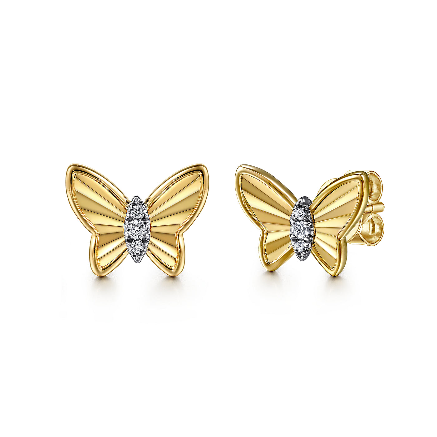 14K Yellow Natural Diamond Butterfly Earrings