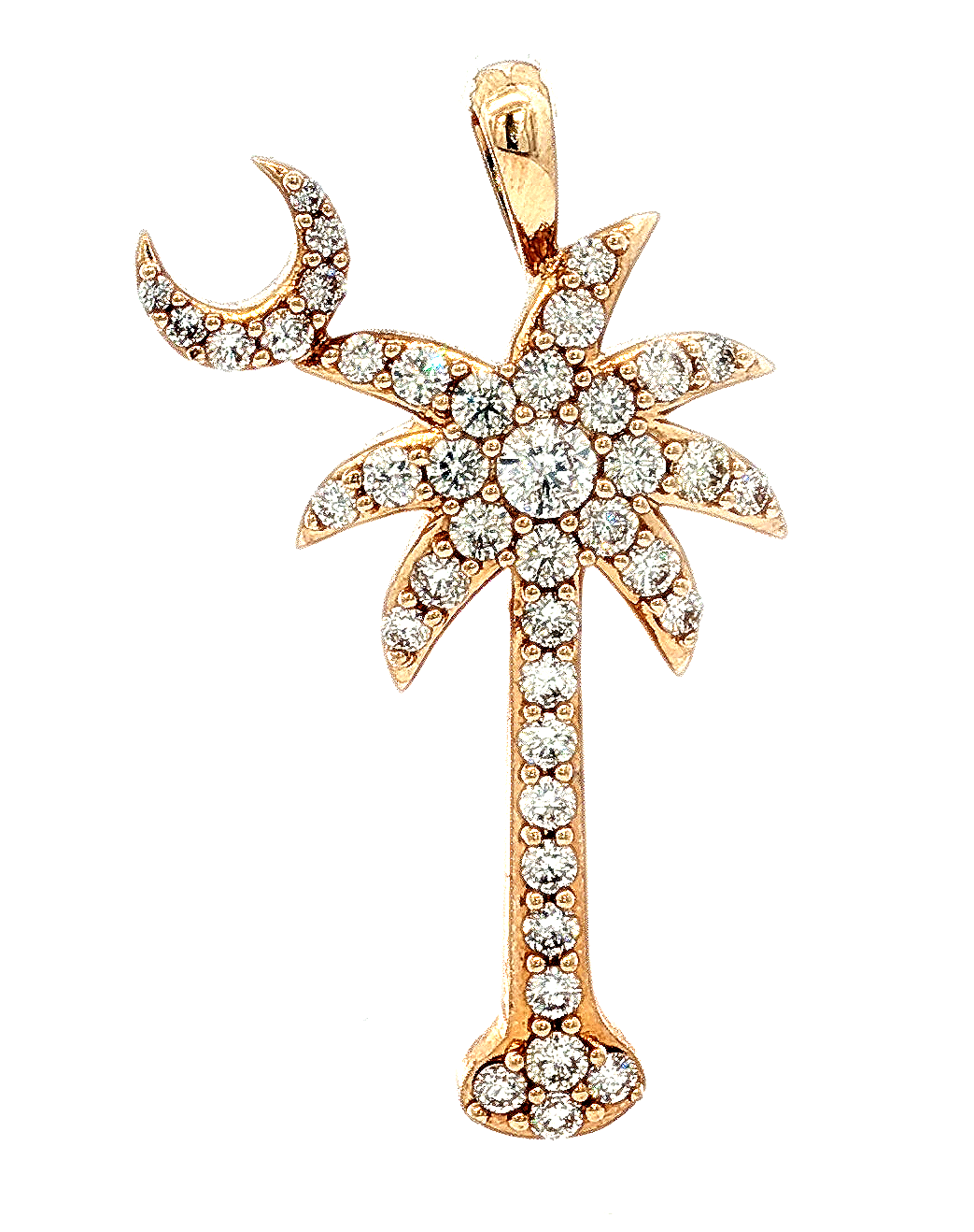 14K Yellow Gold Natural Diamond Palm Tree Pendant