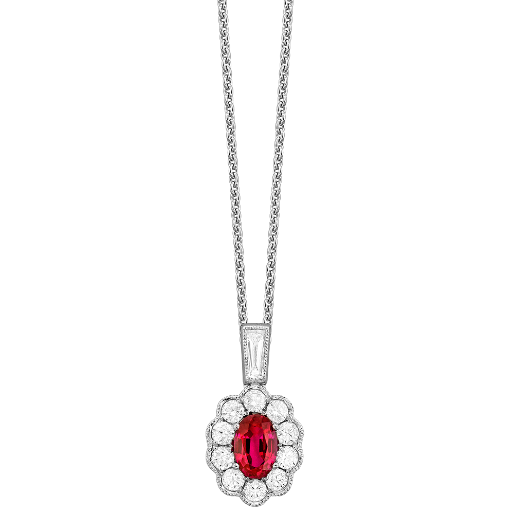 18K White Ruby and Natural Diamond 17 inch Necklace