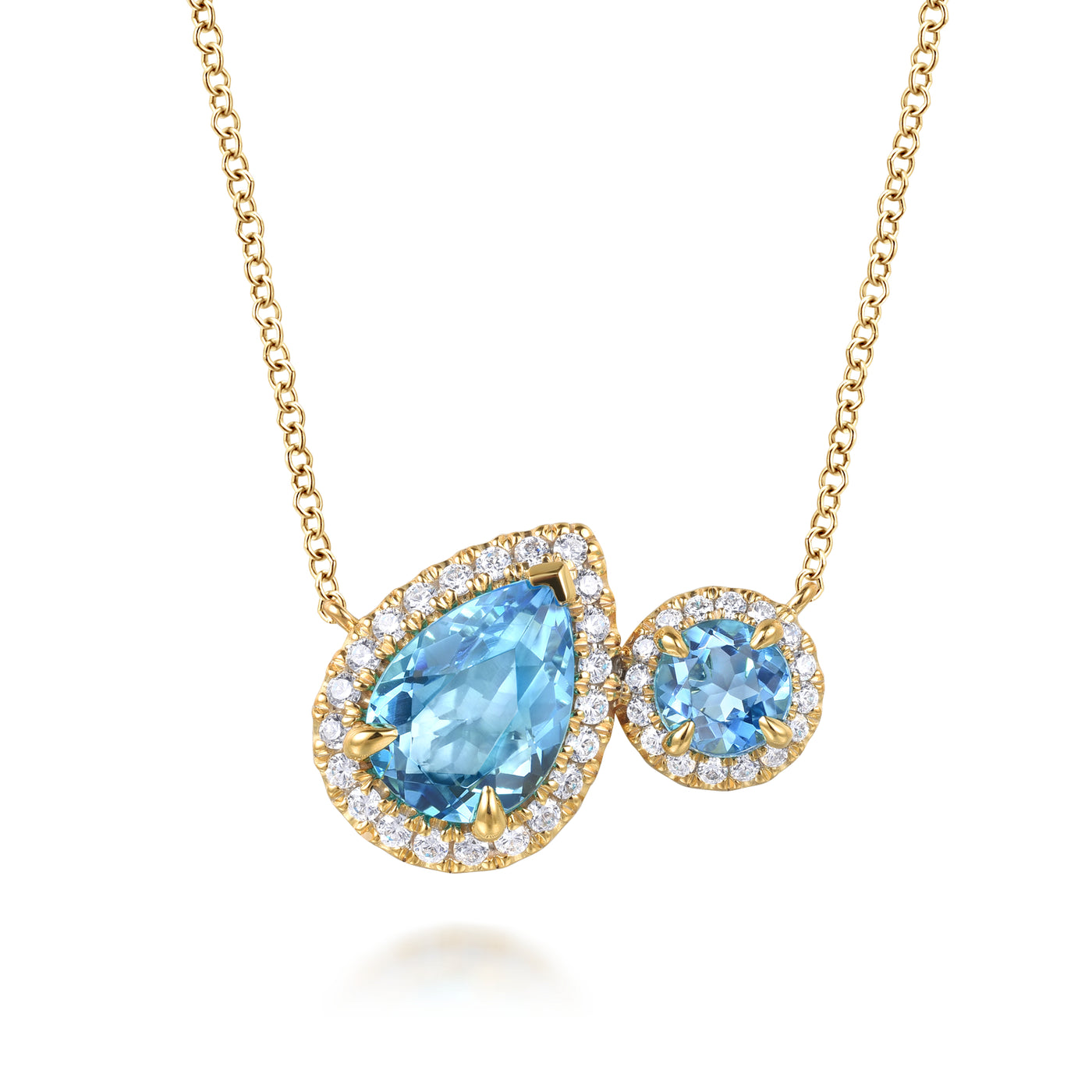 14K Yellow Blue Topaz and Natural Diamond 17.5 inch Necklace