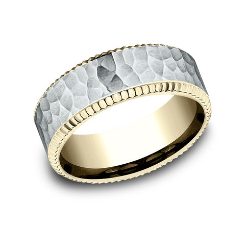 14K Yellow & White Gold 8 mm Coin Edge Wedding Band