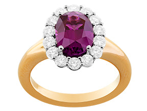 18K White & Rose Purple Garnet and Natural Diamond Ring Size 6.5
