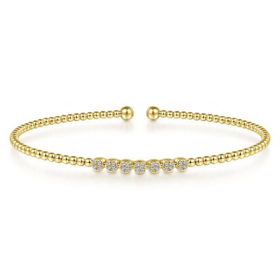 14K Yellow Natural Diamond Cuff Bracelet