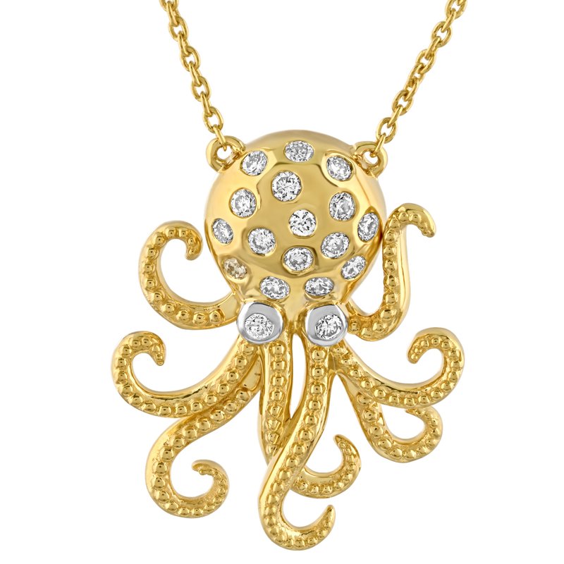 14K Yellow & White Gold Octopus Nautical Necklace