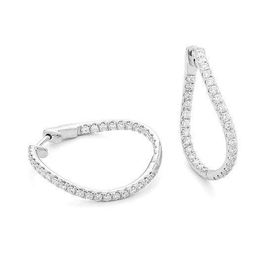 14K White Natural Diamond Hoop Earrings