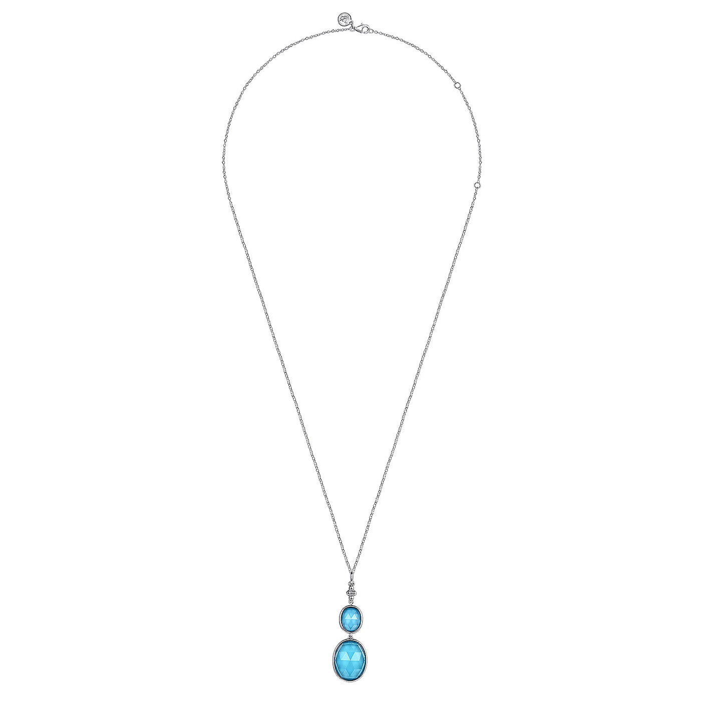 Sterling Silver Turquoise and Rock Crystal Drop Necklace 17.5 inch