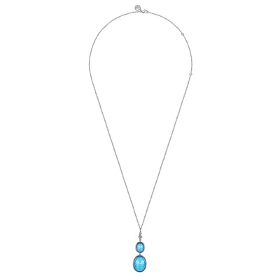 Sterling Silver Turquoise and Rock Crystal Drop Necklace 17.5 inch