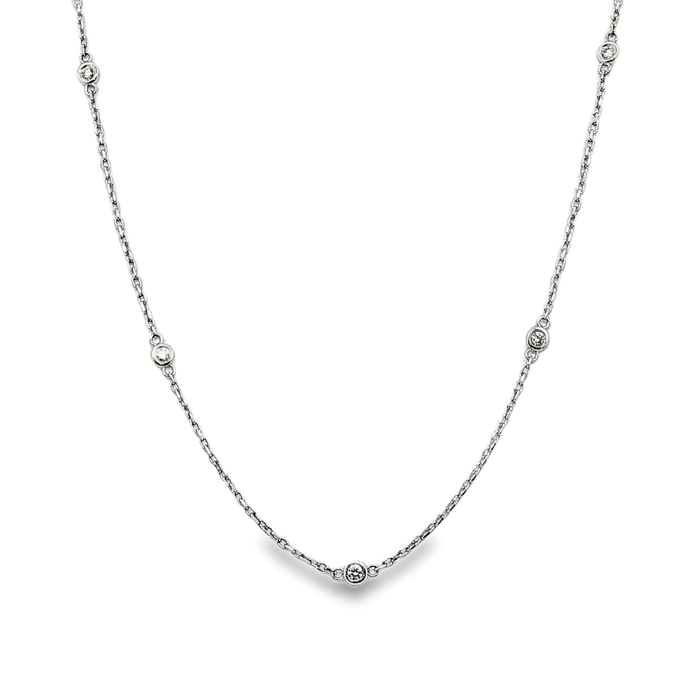 14K White Gold Natural Diamond Station Necklace