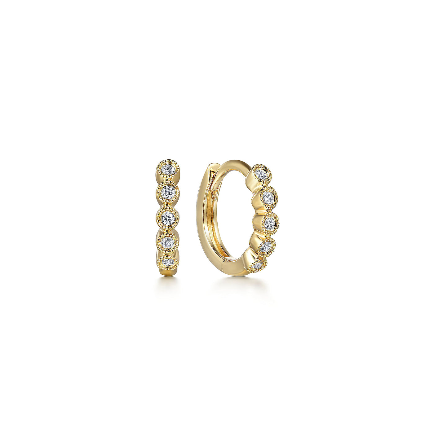 14K Yellow Natural Diamond Huggie Earrings