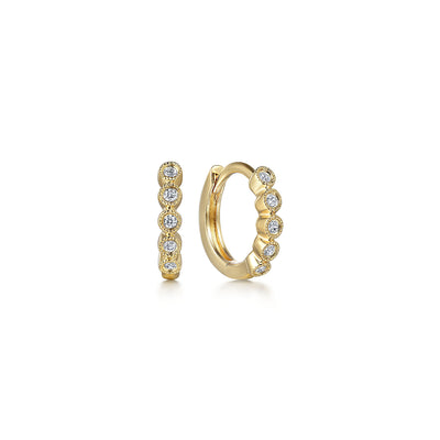 14K Yellow Natural Diamond Huggie Earrings