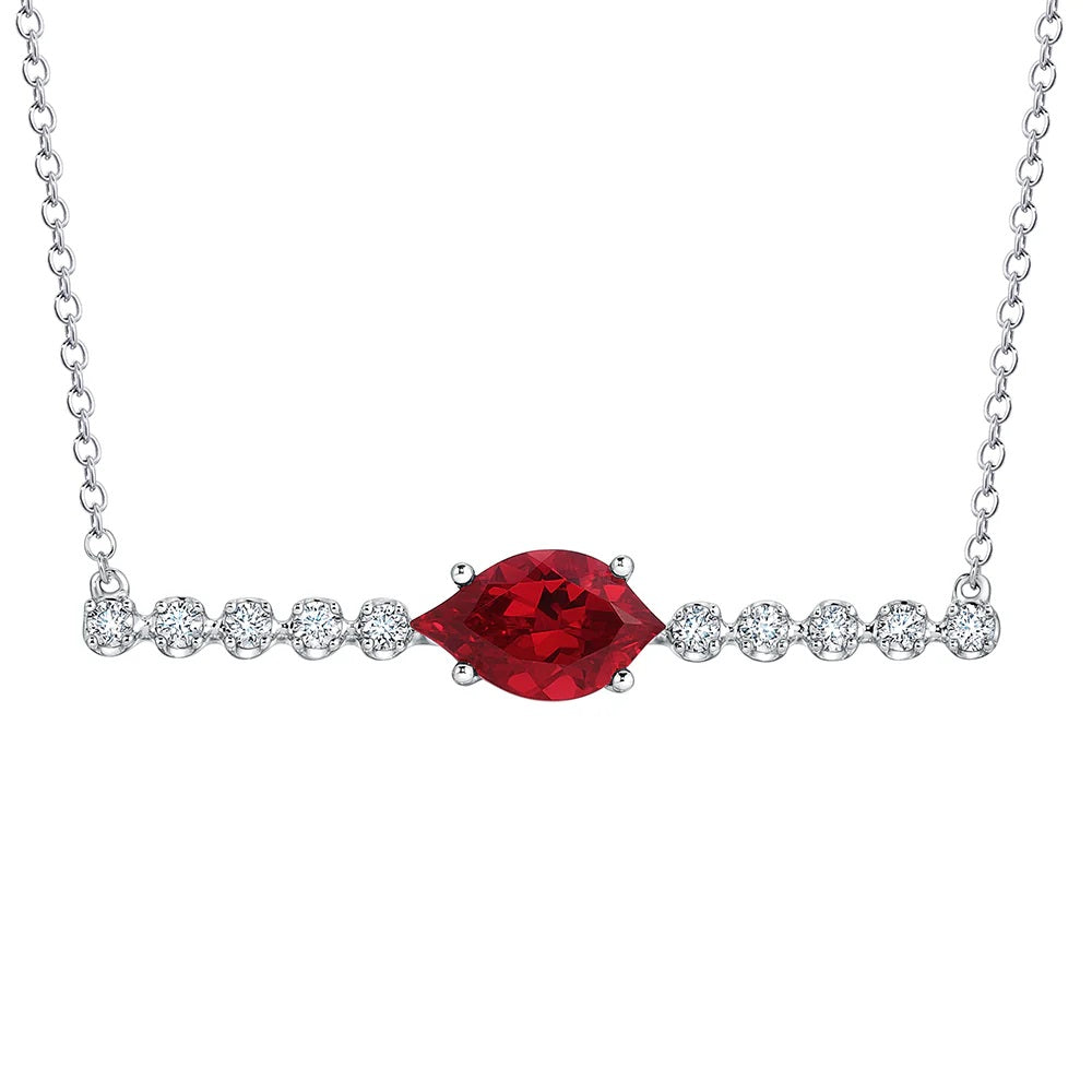 14K White Chatham Ruby and Lab Grown Diamond 17 inch Necklace