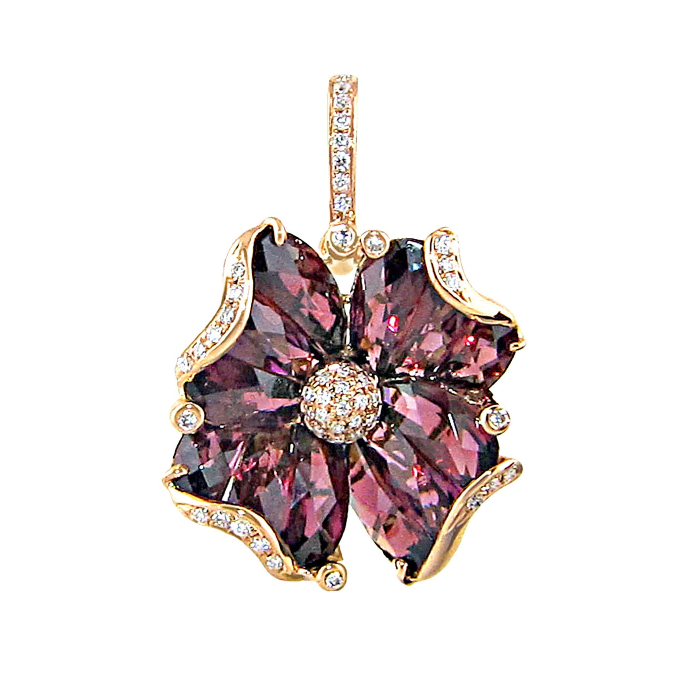 14K Rose Rhodolite Garnet and Natural Diamond Pendant