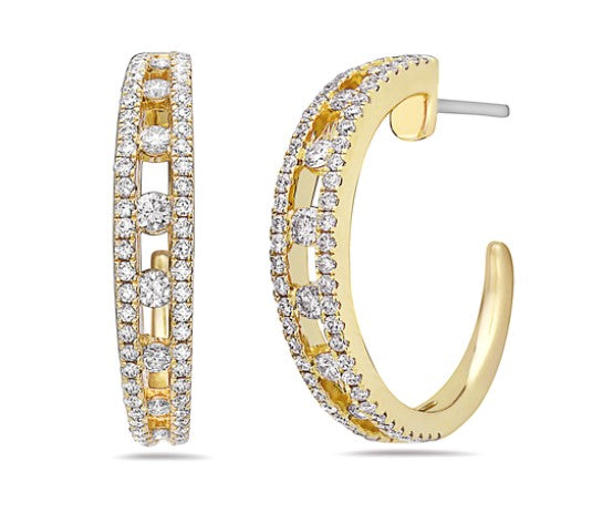 18K Yellow Gold Natural Diamond Hoop Earrings