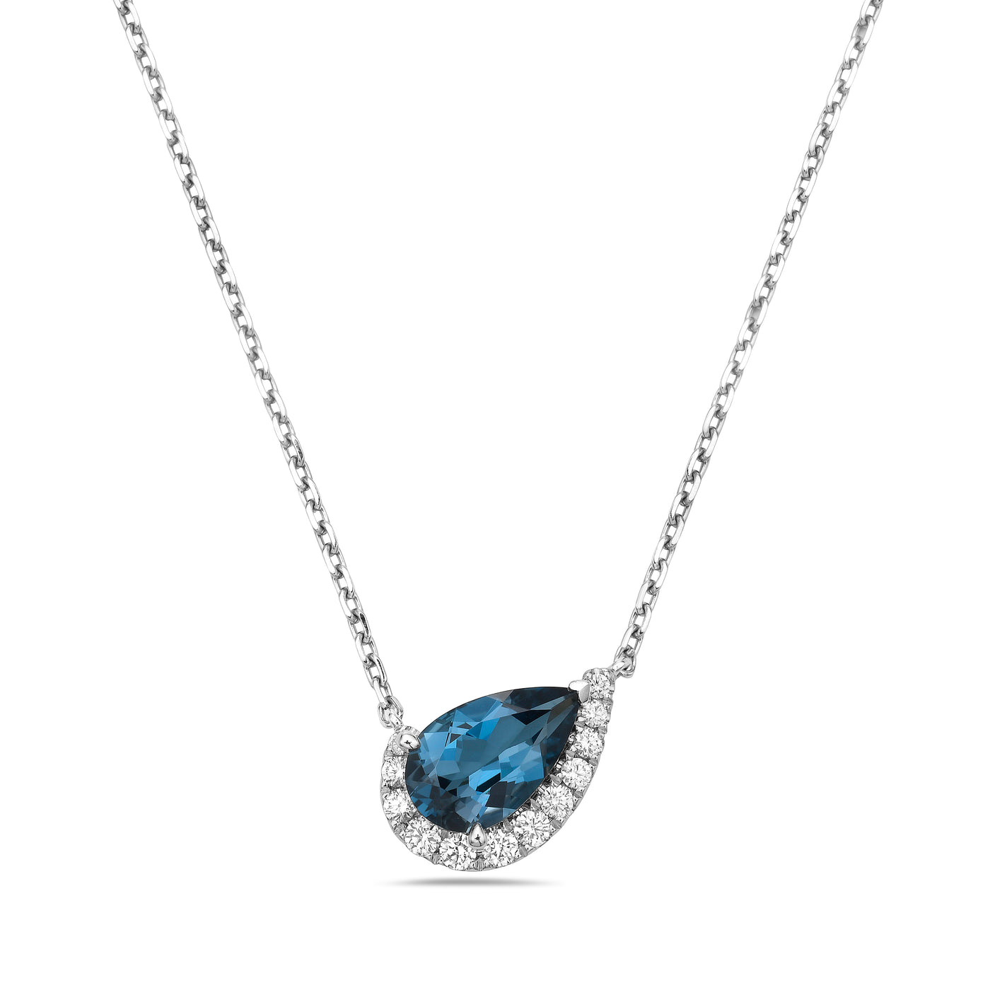 18K White Blue Topaz and Natural Diamond 17 inch Necklace