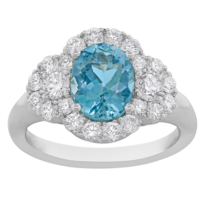 18K White Aquamarine and Natural Diamond Ring Size 6.5