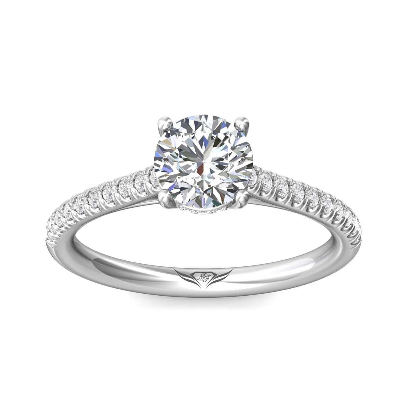 14K White Natural Diamond Semi-Mount Ring that accomodates a 6.50 mm Center