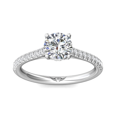14K White Natural Diamond Semi-Mount Ring that accomodates a 6.50 mm Center
