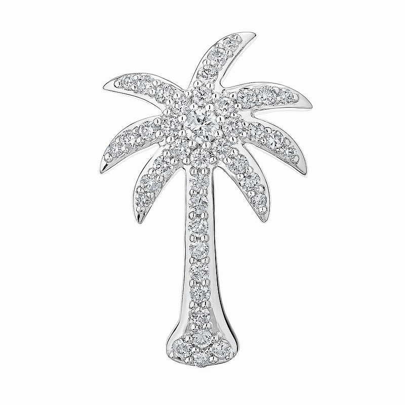 14K White Gold Natural Diamond Palm Tree Pendant