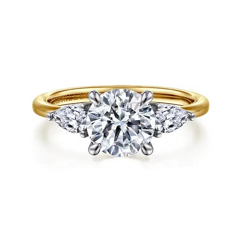 14K Yellow & White Natural Diamond Semi-Mount Ring that accomodates a 7.40 Center