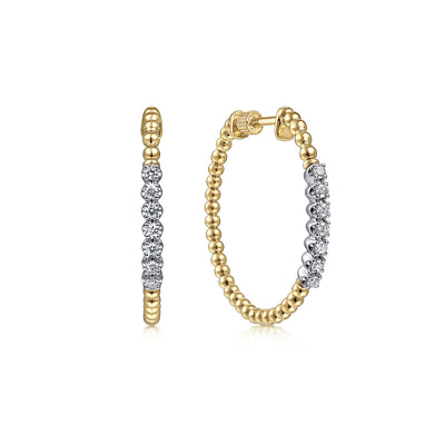 14K Yellow Natural Diamond Hoop Earrings